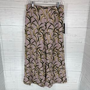 NWT Tahari Large 100% Linen purple crop wide leg pants tropical beachy vacation